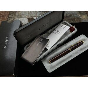 Vtg Parker Sonnet Fountain Pen Laque 5853 Deep Red Brown Lacquer 18K Gold Medium